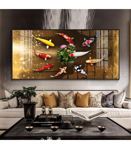 Amazon.co.jp: ゴールデン鯉魚風水鯉アート写真キャンバス絵画リビング